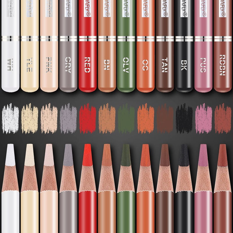 PANDAFLY Professional Colored Charcoal Pencils Drawing Set  Skin Tone Colored Pencils  Pastel Chalk Pencils for Sketching  Shading  Coloring  Layering & Blending  12 Colors - Image 3